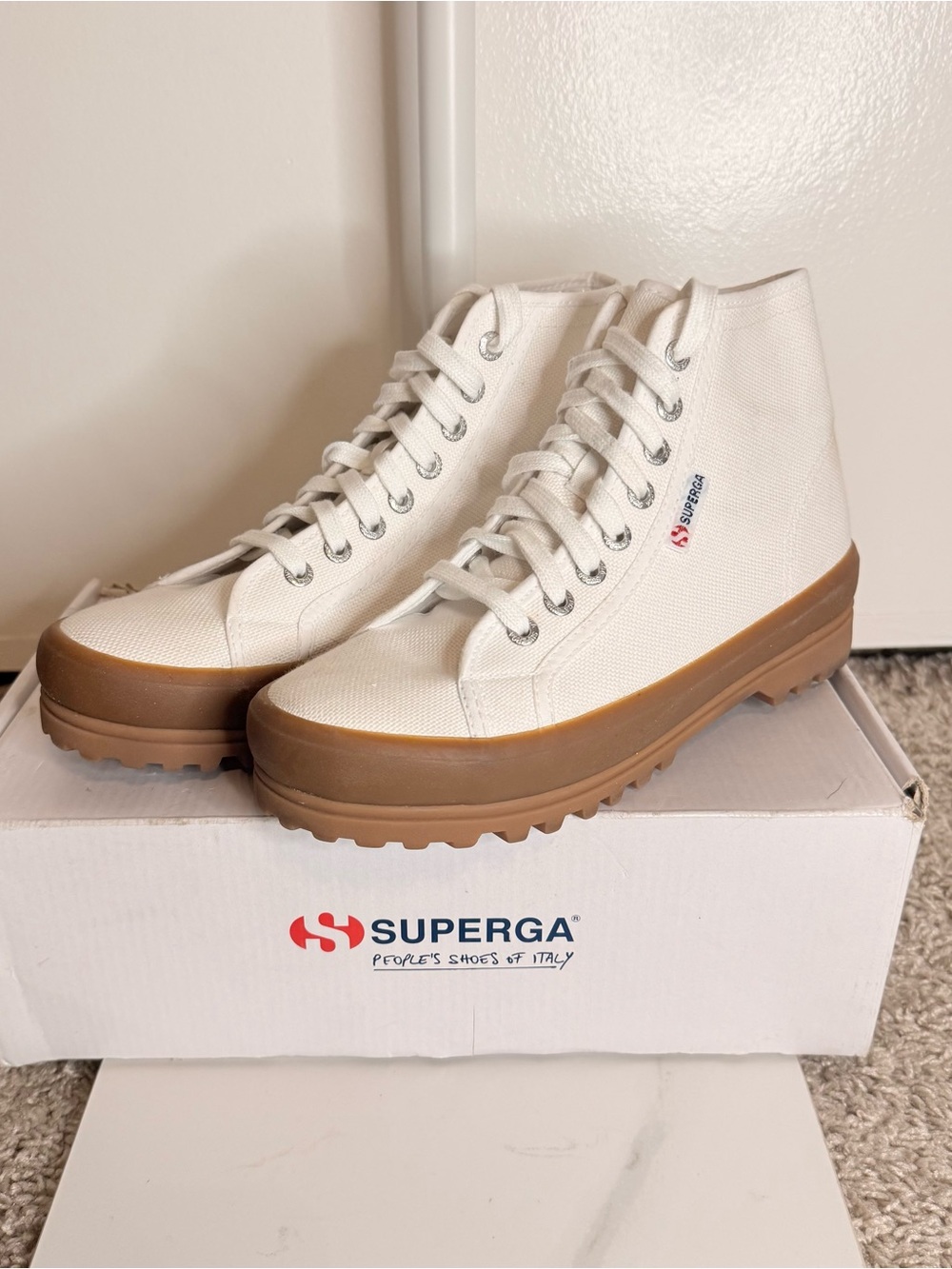 Superga 2341 Alpina High-Top Chunky Lug Sole White Canvas Sneakers NWT